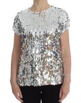 Dolce & Gabbana Silver Sequined Crewneck Blouse T-shirt Top - Blouses