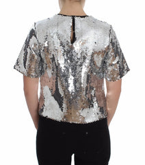 Dolce & Gabbana Silver Sequined Crewneck Blouse T-shirt Top - Blouses