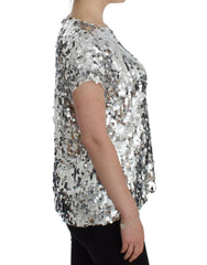 Dolce & Gabbana Silver Sequined Crewneck Blouse T-shirt Top - Blouses