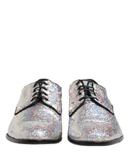 Dolce & Gabbana Silver Sequined Lace Up Men Derby Dress Shoes - EU44/US11