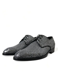 Dolce & Gabbana Silver Sequined Lace Up Men Derby Dress Shoes - EU39/US6