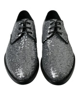 Dolce & Gabbana Silver Sequined Lace Up Men Derby Dress Shoes - EU39/US6