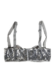 Dolce & Gabbana Srebrny Biustonosz Balconnet Nyon z Cyrkonią Pod Bielizną - IT2 | S