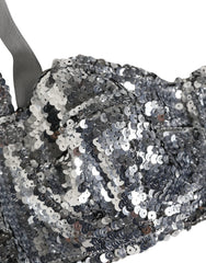 Dolce & Gabbana Srebrny Biustonosz Balconnet Nyon z Cyrkonią Pod Bielizną - IT2 | S