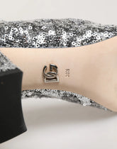 Dolce & Gabbana Silver Sequined Short Boots Stretch Shoes - Boots