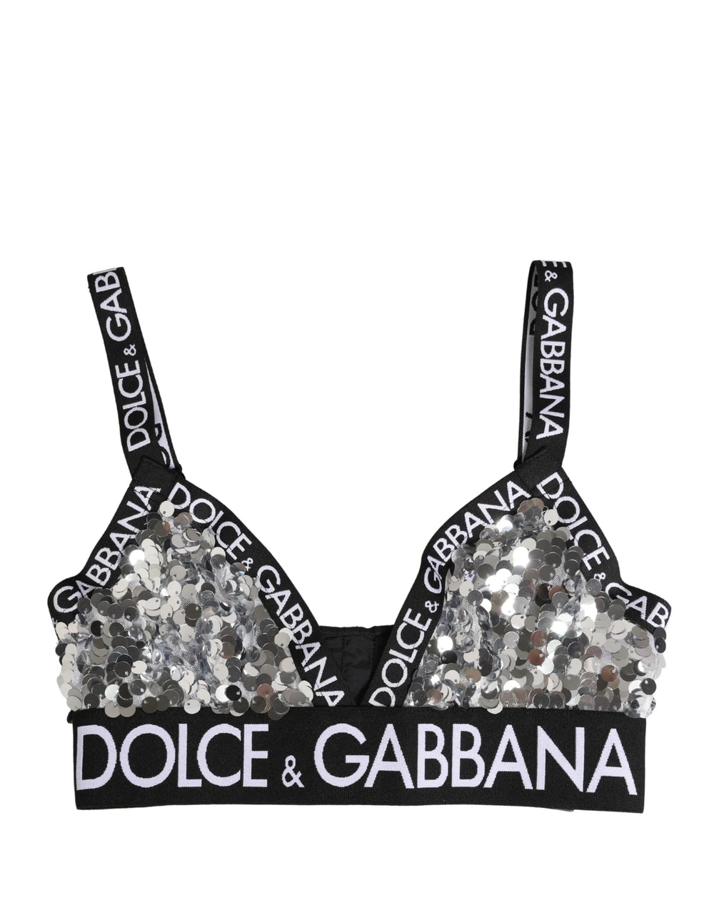 Dolce & Gabbana Silver Sequined Triangle Soft Cup Bra Underwear - IT2 | S