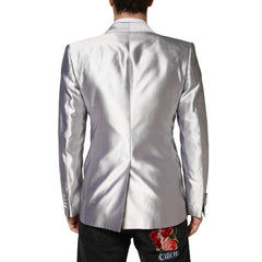 Dolce & Gabbana Silver SICILIA Silk Double Breasted Blazer - IT48 | M