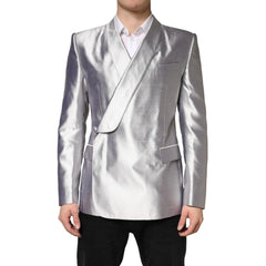 Dolce & Gabbana Silver SICILIA Silk Double Breasted Blazer - IT48 | M