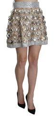 Dolce & Gabbana Silver Silk Crystal High Waist Mini Skirt - IT42|M - Skirts