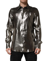Dolce & Gabbana Silver Silk GOLD Collared Dress Formal Shirt - IT41 | L