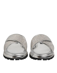 Dolce & Gabbana Silver Strass Slides Flats Slippers Shoes - Sandals