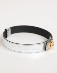 Dolce & Gabbana Silver Textured Leather Gold Tone Metal Neckband - Necklaces