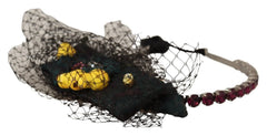 Dolce & Gabbana Silver Tiara Crystals Fruits Black Mesh Diadem Headband - Headbands