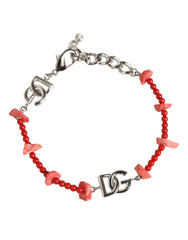 Dolce & Gabbana Silver Tone Brass Beaded Resin DG Logo Chain Bracelet - Bracelets