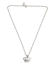Dolce & Gabbana Silver Tone Brass Chain Crown Crystal Pendant Necklace