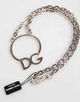 Dolce & Gabbana men's necklace featuring a silver-tone brass chain and iconic DG logo pendant.