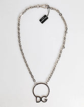 Dolce & Gabbana Silver Tone Brass Chain DG Logo Pendant Men Necklace - Necklaces