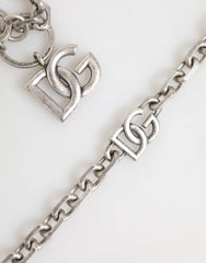 Dolce & Gabbana Silver Tone Brass DG Logo Detailing Chain Men Necklace - Necklaces