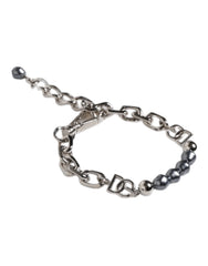 Dolce & Gabbana Silver Tone Chain Lobster Clasp Logo Gray Pearls Bracelet - Bracelets