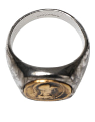 Dolce & Gabbana Silver Tone Engraved Two Color Real Brass Ring - EU62 | US10.5 - Rings