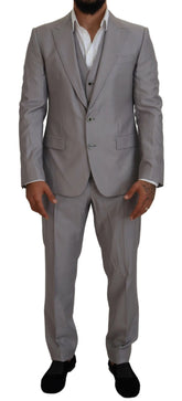 Dolce & Gabbana Silver Wool Silk 3 Piece Slim Fit Suit - IT52 | L - Suits