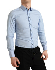 Dolce & Gabbana Sky Blue Cotton Men Formal GOLD Dress Shirt - Shirts