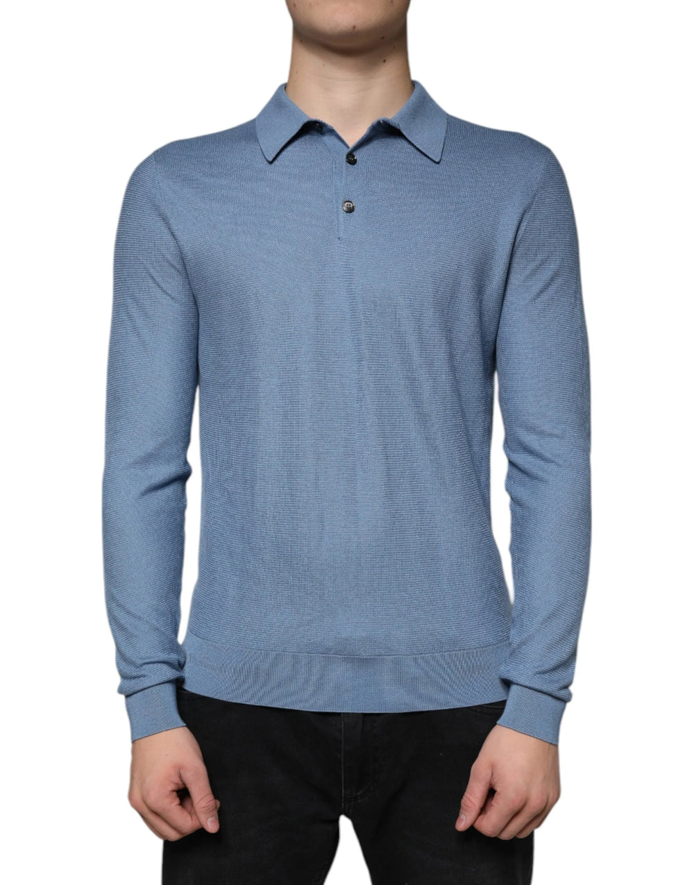 Dolce & Gabbana Sky Blue Silk Collared Men Pullover Sweater - IT48 | M - Sweaters