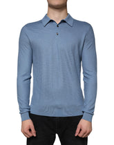 Dolce & Gabbana Sky Blue Silk Collared Men Pullover Sweater - IT48 | M - Sweaters