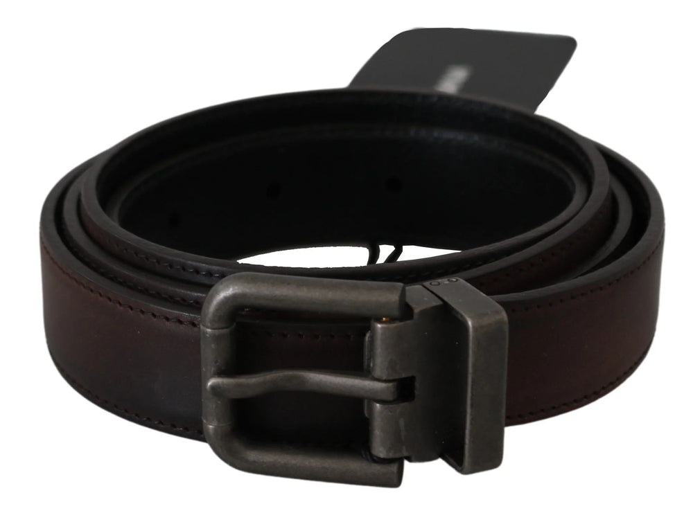Dolce & Gabbana Solid Brown Leather Gray Buckle Belt - 115 cm / 46 Inches - Belts