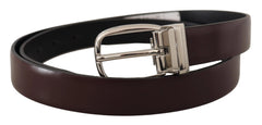 Dolce & Gabbana Solid Brown Leather Silver Metal Belt - 90 cm / 36 Inches - Belts