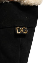 Dolce & Gabbana Knähöga Stövlar i Mockaimitation, Svart