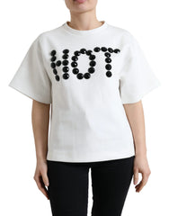 Dolce & Gabbana T-shirt White Cotton Stretch Black HOT Crystal - T-Shirts