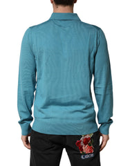 Dolce & Gabbana Teal Wool Collared Polo Pullover Sweater - IT52 | XL