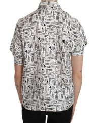 Dolce & Gabbana Trumpet Print Button Front Silk Top Blouse - IT36|XXS - Blouses