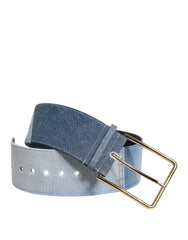 Dolce & Gabbana Two Tone Blue Denim Gold Metal Buckle Belt - Belts