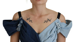 Dolce & Gabbana Two Tone Blue Patchwork Denim Mini Dress - Dresses