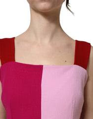 Dolce & Gabbana Two Tone Pink Wool Sleeveless Midi Dress
