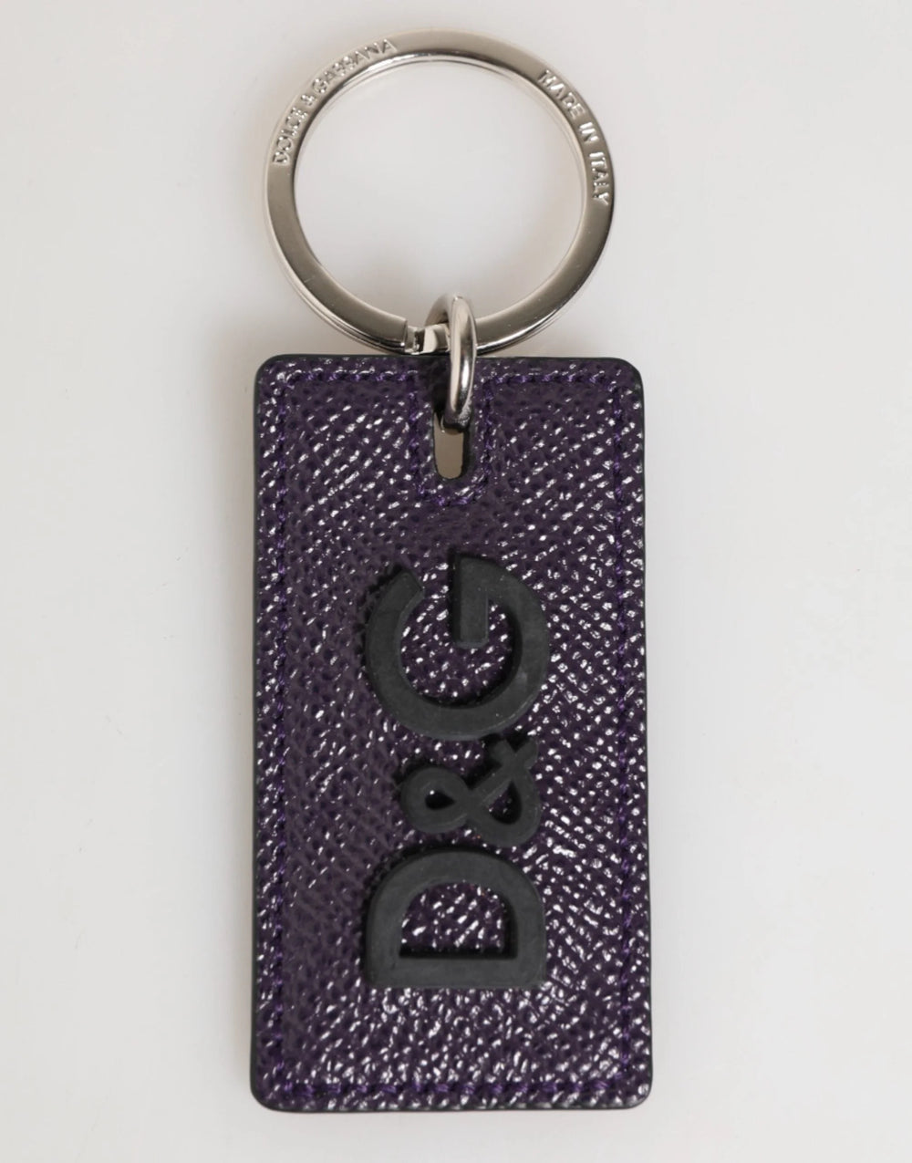 Dolce & Gabbana Violet Leather Logo Metal Ring Men Keychain Keyring - Keychains