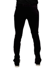 Dolce & Gabbana Violet Velvet Cotton Men Dress Formal Pants - IT48 | M - Trousers