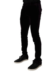 Dolce & Gabbana Violet Velvet Cotton Men Dress Formal Pants - IT48 | M - Trousers