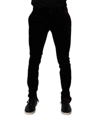 Dolce & Gabbana Violet Velvet Cotton Men Dress Formal Pants - IT48 | M - Trousers