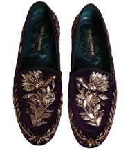 Dolce & Gabbana Sapatos de Veludo Roxo com Bordados Florais - EU42/US9