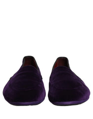 Dolce & Gabbana Violet Velvet Slip On Men Flats Loafers Shoes - EU43/US10