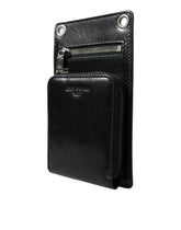Dolce & Gabbana Wallet Black Horse Leather Zip Logo Cross Body Phone Slot - Wallets