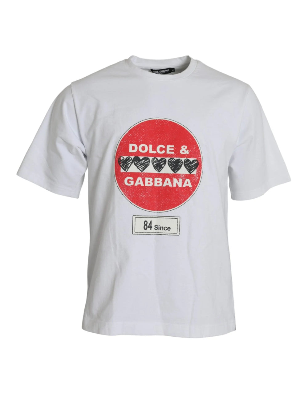 Dolce & Gabbana White Amor Heart Cotton Crewneck Short Sleeve T-shirt - S - T-Shirts