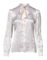 Dolce & Gabbana White Ascot Collar Long Sleeve Blouse Top - IT36|XXS - Blouses