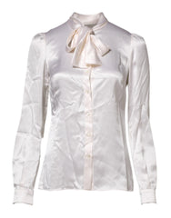 Dolce & Gabbana White Ascot Collar Long Sleeve Blouse Top - IT36|XXS - Blouses