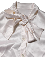 Dolce & Gabbana White Ascot Collar Long Sleeve Blouse Top - IT36|XXS - Blouses