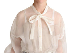Dolce & Gabbana White Ascot Collar Long Sleeves Blouse Top - IT38 | S - Blouses
