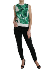Dolce & Gabbana White Banana Leaf Print Crew Neck Tank Top - IT36 | XS - Tank Tops